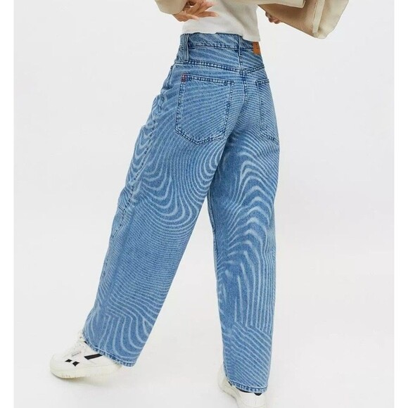 BDG Urban Outfitters Size 28 Rih High Rise Extreme Baggy Sonic Wave Blue Jeans - Picture 2 of 12